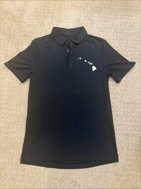 Lululemon Men's Navy Polo Shirt with Hawaii Map Print